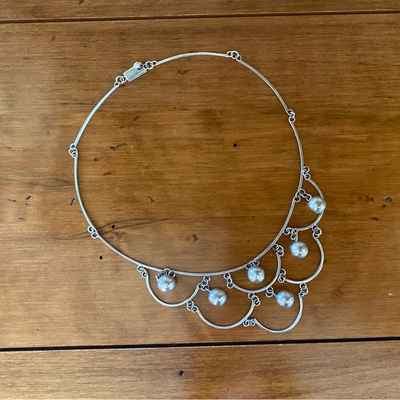 Vintage Taxco Sterling Silver  Dangling Bead Balls Bib Chocker Necklace - Picture 2 of 5
